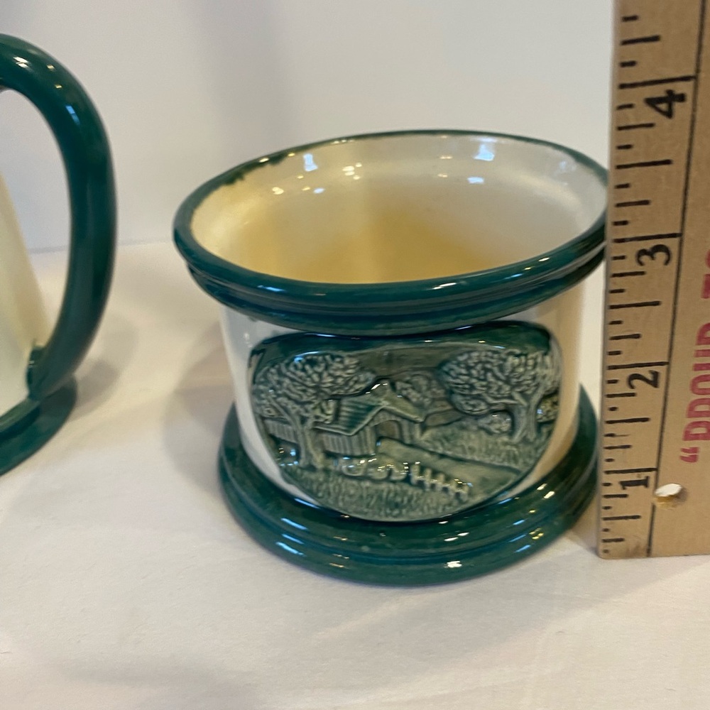 Vintage Hersey 1981 3pc Green White Glazed Ceramic Handcrafted Creamer Sugar Set - Picture 16 of 16